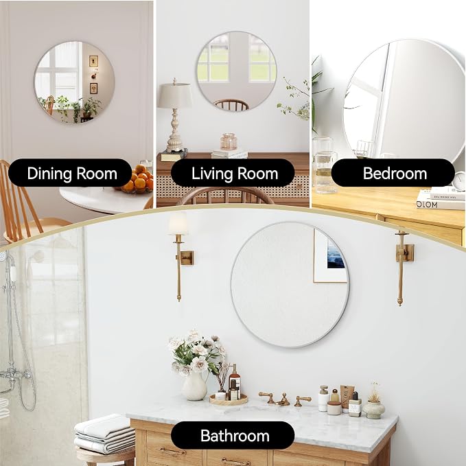 SCWF-GZ 24" Round Mirror Circle Wall Mounted Hanging or Against Wall Aluminum - Image 2