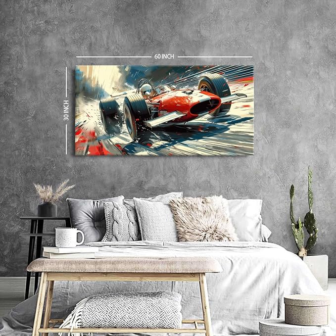 Vintage Formula Race Car Wall Art Abstract Racing Car Canvas Painting Retro - Image 5