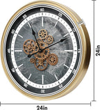 October Elf Large Real Moving Gears Wall Clock 24 Inch Vintage Industrial - Image 5