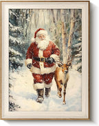 VIYYIEA Winter Framed Wall Art for Living Room, Santa Claus and Reindeer Canvas by VIYYIEAART