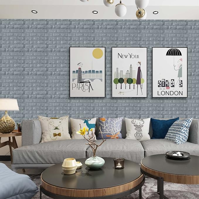 3D Wall Panels Peel and Stick 30PCS Gray Foam Brick Wallpaper - Image 2