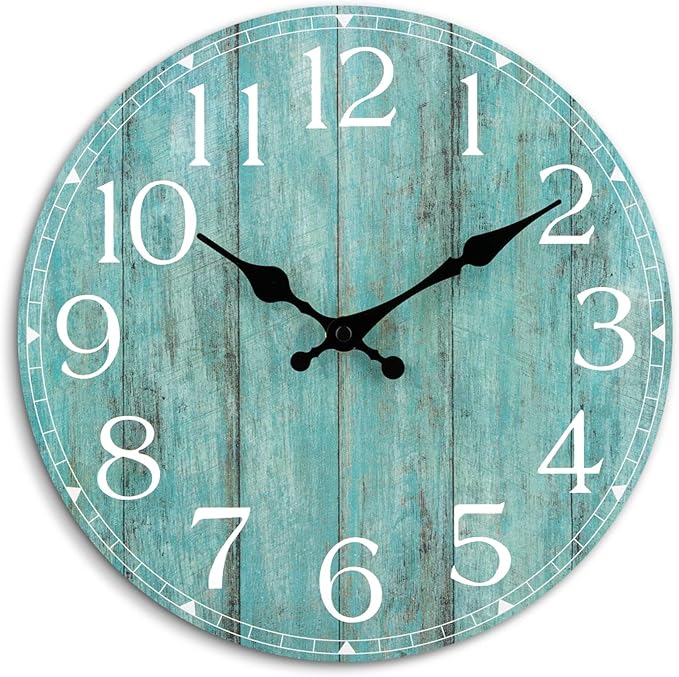 Wall Clock, 10 Inch Teal Silent Non-Ticking Kitchen Decor, Rustic Vintage by HYLANDA