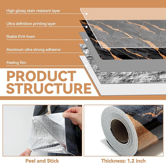 KASARO Peel and Stick Backsplash Wall Tile, 118 × 47 inch Self-Adhesive Thicker - Image 2