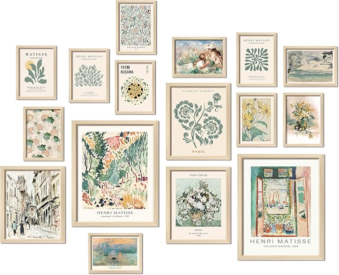 ANERZA 16 PCS Framed Sage Green Wall Art Decor, Matisse Wall Prints by ANERZA