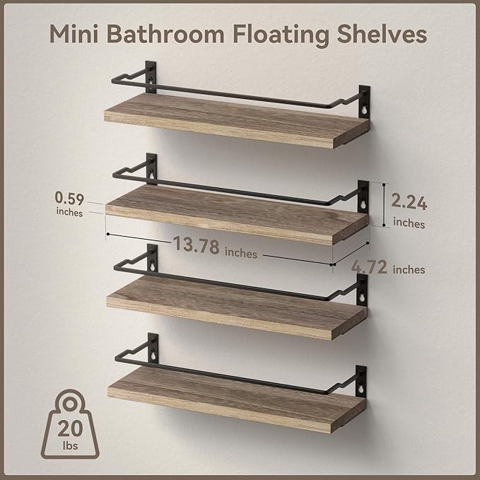 RICHER HOUSE 4-Piece Bathroom Paulownia Wood Shelves Set, Wall Mounted - Image 3