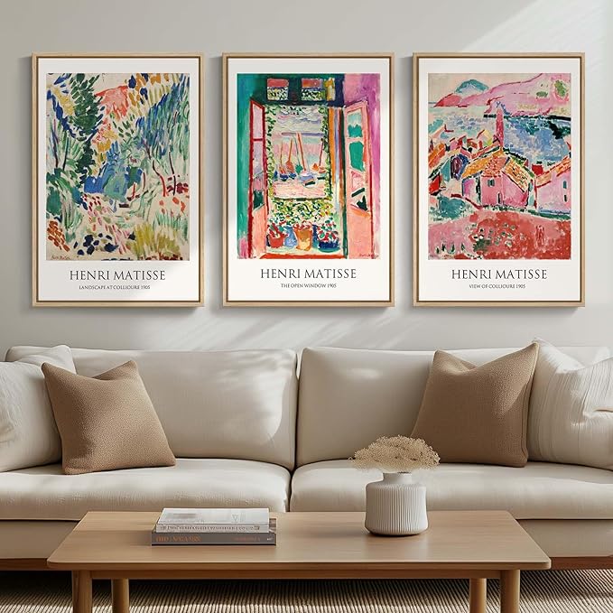 Framed Vintage Matisse Wall Art, Large Set of 3 Piece Colorful Canvas Artwork - Image 3