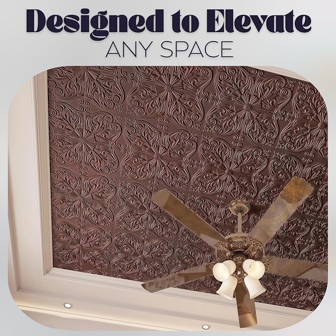 Art3d 12-Pack PVC Drop Ceiling Tiles, 2ft x 2ft, Floral Rose Copper - Image 5