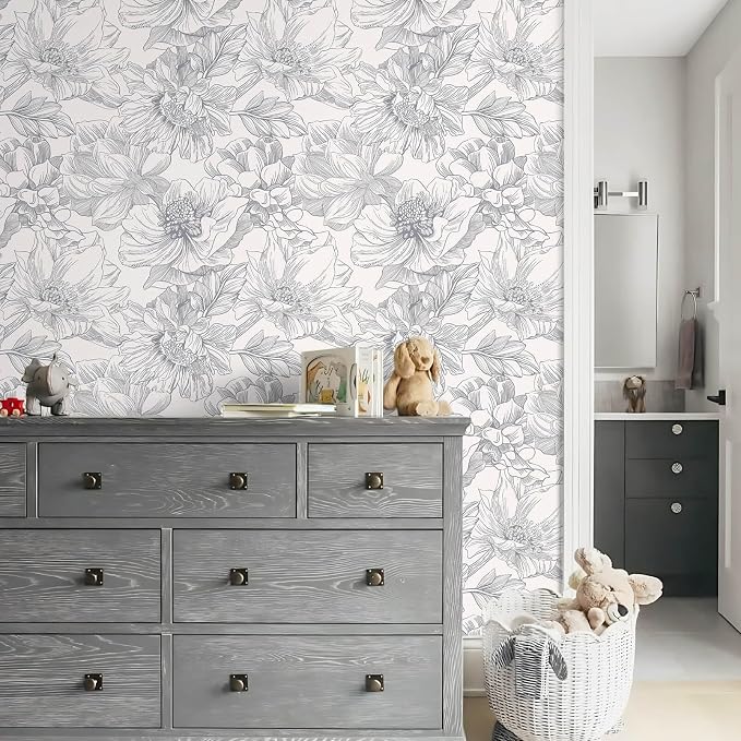 Ismoon Vintage Floral Wallpaper Peel and Stick Beige and Gray Contact Paper - Image 7