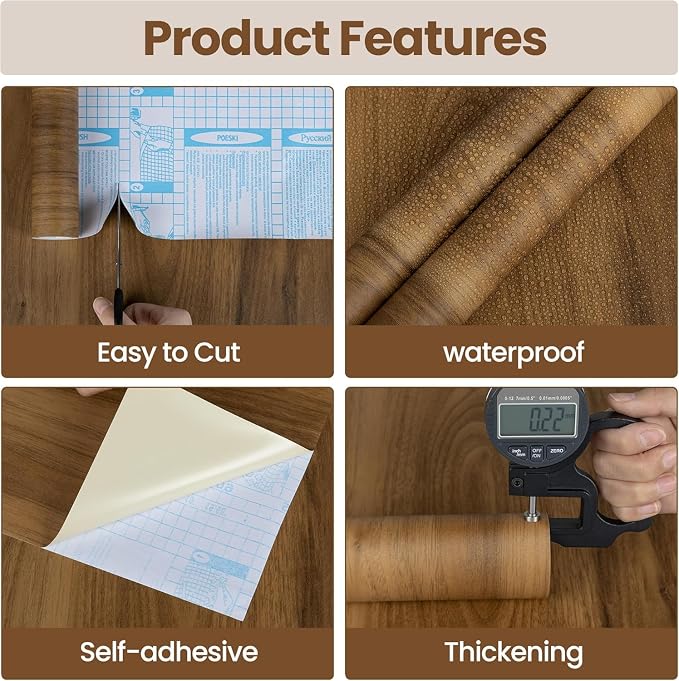 Wood Contact Paper Peel and Stick, Thicken Vintage Brown Wood Grain Wallpaper - Image 2