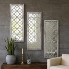 Set of 2 16x41.5 Inch Large Carved Floral Wood Frame Wall Mirrors, Shatterproof - Image 3