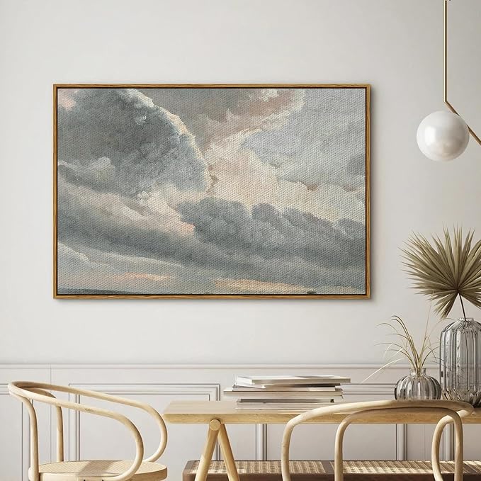 InSimSea Framed Canvas Wall Art, Landscape Wall Art, Study of Clouds Painting - Image 3