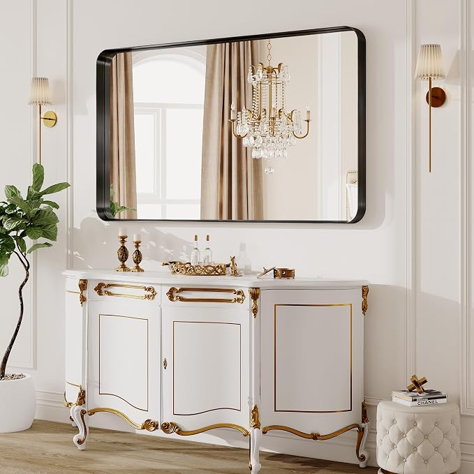 40X30 Inch Black Metal Framed Bathroom Mirror - Image 8