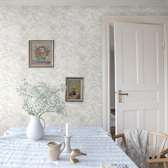 Ismoon Large Floral Peel and Stick Wallpaper Boho Beige/Coffee Contact Paper - Image 8