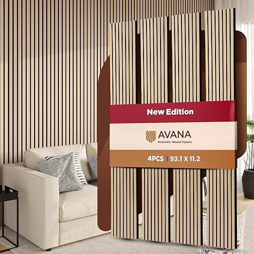 Avana Acoustic Wood Wall Panels – 93.2x11.25 Inch Panels – Fits 94x12 Layout – by AvanaHome