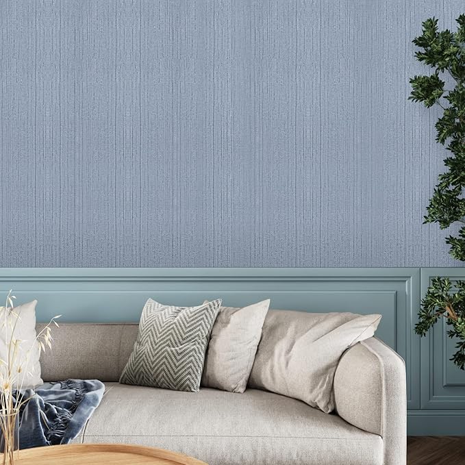 CRE8TIVE Light Blue Grasscloth Wallpaper Textured Stick and Peel Faux Grass - Image 2