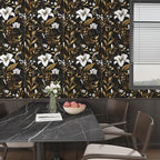 Laatse White Floral Wallpaper Peel and Stick, Dark Golden Botanical Wall Paper - Image 6