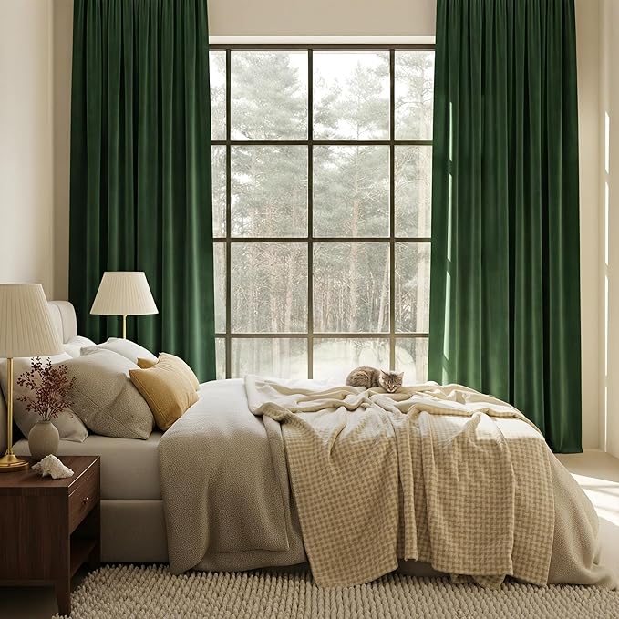 NICETOWN Room Darkening Dark Green Velvet Curtain Panels by NICETOWN