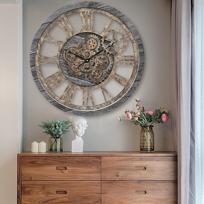 Large Wall Clock, Wall Clocks for Living Room Decor 20 Inch Farmhouse Vintage - Image 3