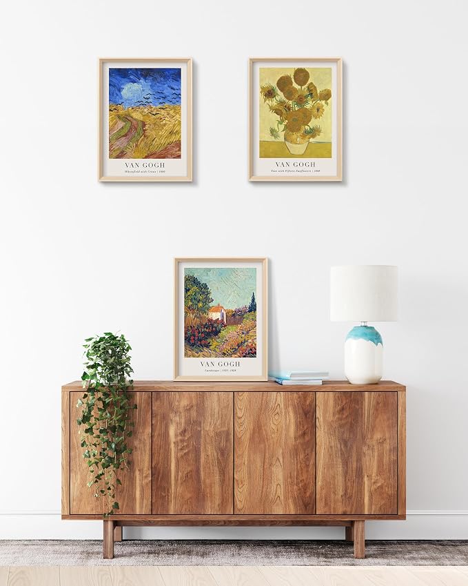 HesenDot Van Gogh Framed Wall Art Set of 3, 12x16 Inch Canvas Prints, Wheatfield - Image 6