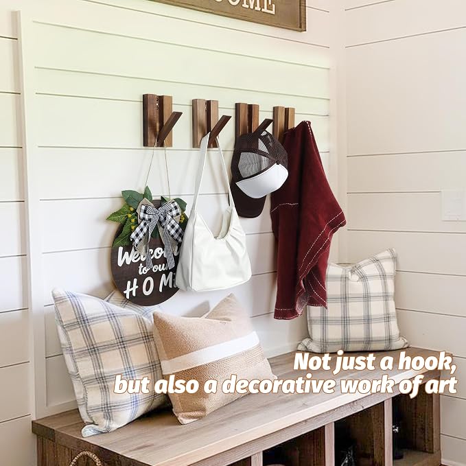 Foldable Wall Hooks 4Pack: Rustic Wooden Coat Hooks Mounted - Image 7