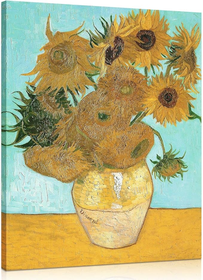 Van Gogh Canvas Wall Art: Twelve Sunflowers Oil Painting Picture Reproduction by 1KINGO