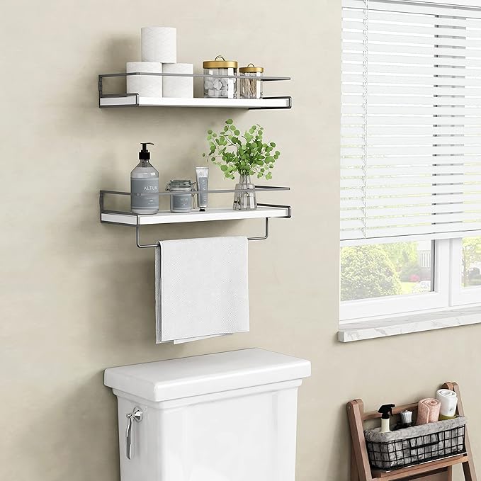 Forbena White Floating Shelves for Bathroom Organizer Over Toilet, Bathroom - Image 2
