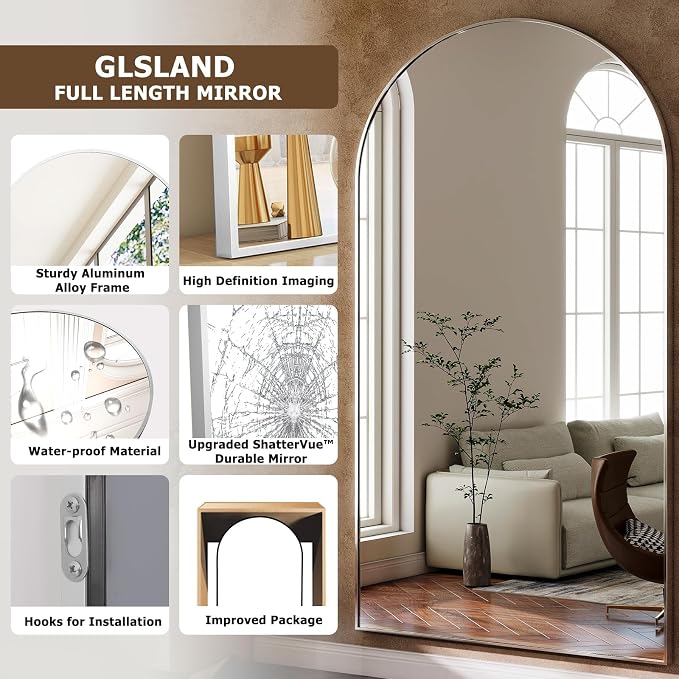 GLSLAND-30x71 inch Wall Mount Arched Full Length Mirror-Aluminum Alloy Frame - Image 4