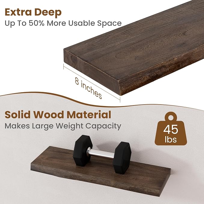 Floating Shelves for Wall Decor, Rustic Solid Elm Wood Live Edge Floating - Image 5