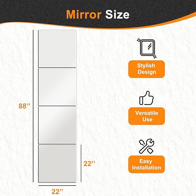 Delma Frameless Mirror Tiles 22"x22"x4 Pcs Wall Mounted, Shatter Resistant Full - Image 7