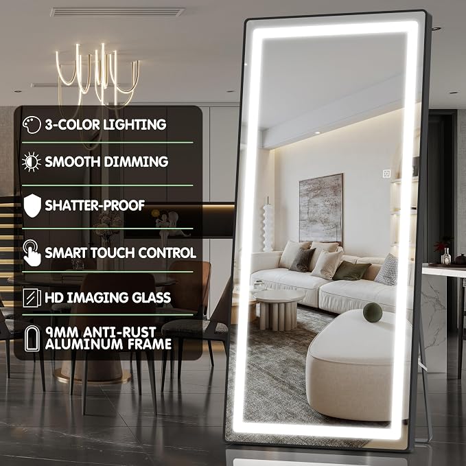 FENNIO Full Length Mirror with Lights, Wall Mounted Hanging Mirror with Lights - Image 5