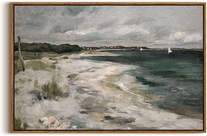 InSimSea Framed Canvas Wall Art Vintage Decor, Large Coastal Wall Art, Seaside by InSimSeaArt