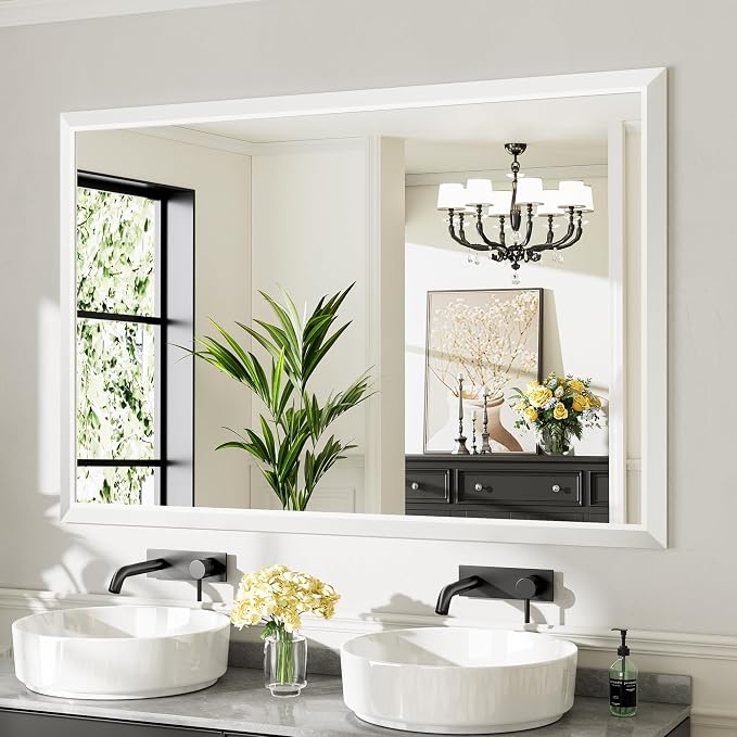 60x40 Inch White Bathroom Mirror by Briivuemodernmirrors