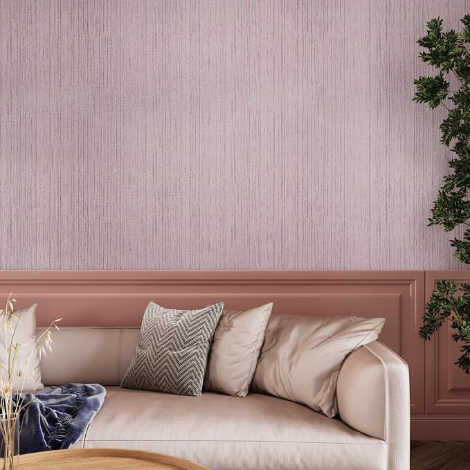 CRE8TIVE Large Size 24"x354" Pale Pink Grasscloth Peel and Stick Wallpaper - Image 2