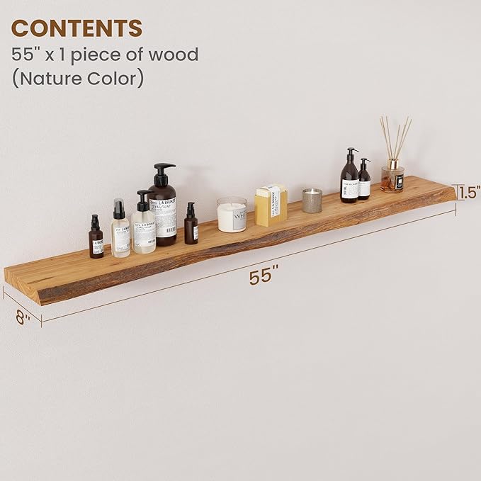 Floating Shelves for Wall Decor, Rustic Solid Elm Wood Live Edge Floating - Image 2