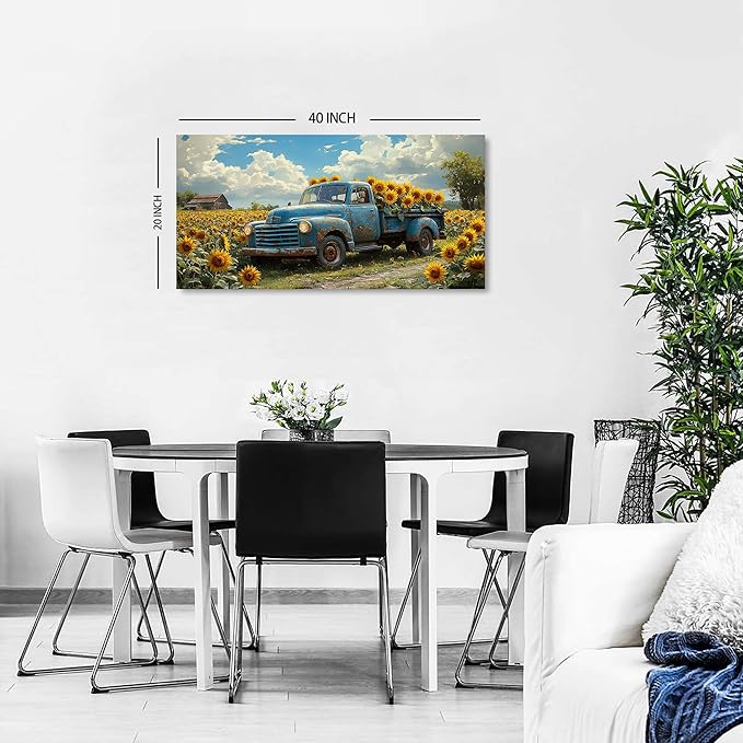 Sunflower Pictures Wall Decor Farmhouse Barn Truck Wall Art Sunflower Field - Image 5