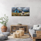Farmhouse Barn Wall Art Cow Pictures Wall Decor Rustic Blue Barn Landscape - Image 4