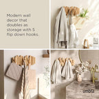 Umbra Picket Coat Rack Wall Mount – 5 Flip-Down Wood Coat Hooks, Modern & - Image 4