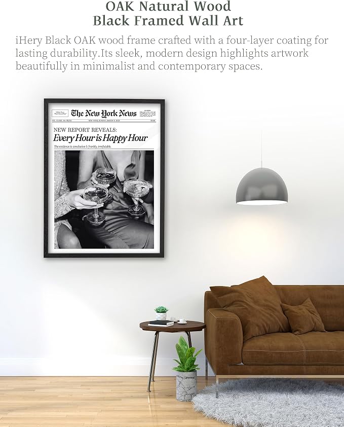 iHery Premium 12x16in Natural Black OAK Wood Trendy Every Hour is Happy Hour - Image 2