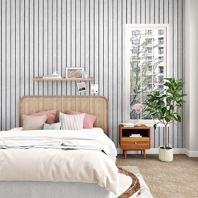White/Grey Wood Panels for Wall Peel and Stick 3D Wood Slat Wall Panels 197"x - Image 6