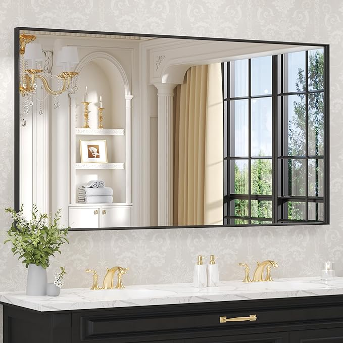 LOAAO Black Bathroom Mirror 55"X30" by LOAAO