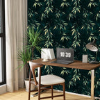 Dark Bamboo Leaves Peel and Stick Wallpaper, Moody Leaf Design Self Adhesive - Image 5
