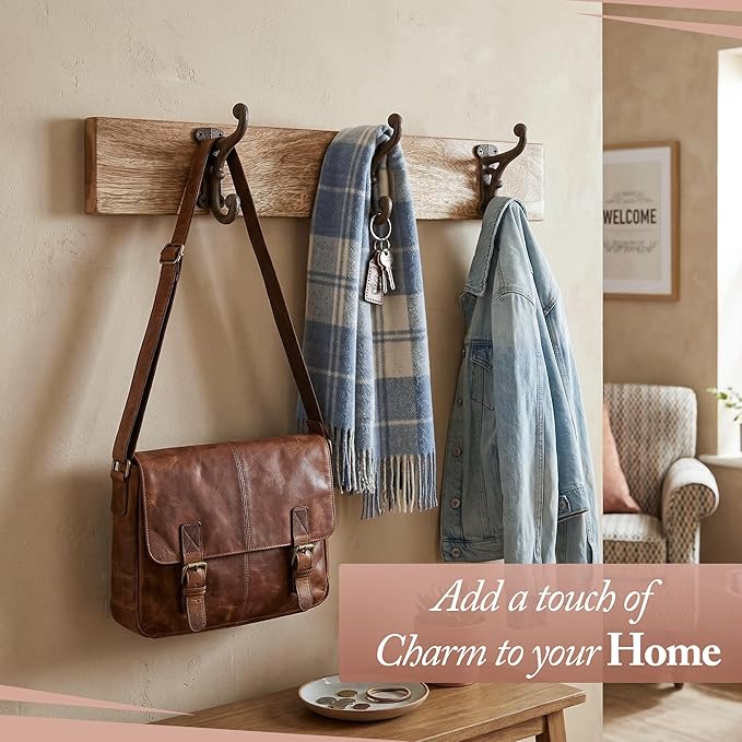 Rustic Cast Iron Coat Hooks Rustic Dark Brown, Wall Mounted, Farmhouse - Image 5