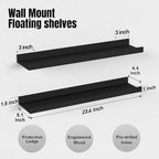 Boswillon Long Floating Shelves, 2 Set Modern Black Wall Shelf - Image 3