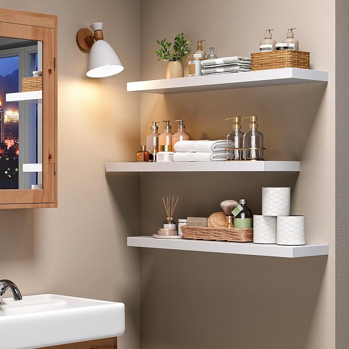 HOOBRO Floating Shelves for Wall, Wall Mounted Shelf Set of 2, 31.5" Hanging - Image 5