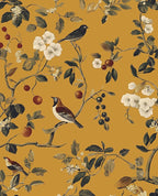Laatse Vintage Bird Wallpaper 17.5"x118" Yellow Chinoiserie Floral Wallpaper by Laatse