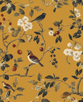Laatse Vintage Bird Wallpaper 17.5"x393" Yellow Chinoiserie Floral Wallpaper by Laatse