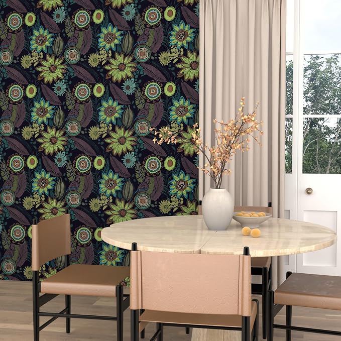 Vintage Boho Wallpaper Peel and Stick, Dark Purple/Green Gothic Floral Contact - Image 6