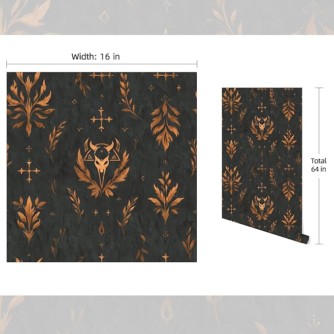 FLFK Dark Gray Wallpaper Peel and Stick Gold Bronze Totem 16" x 64" Waterproof - Image 2