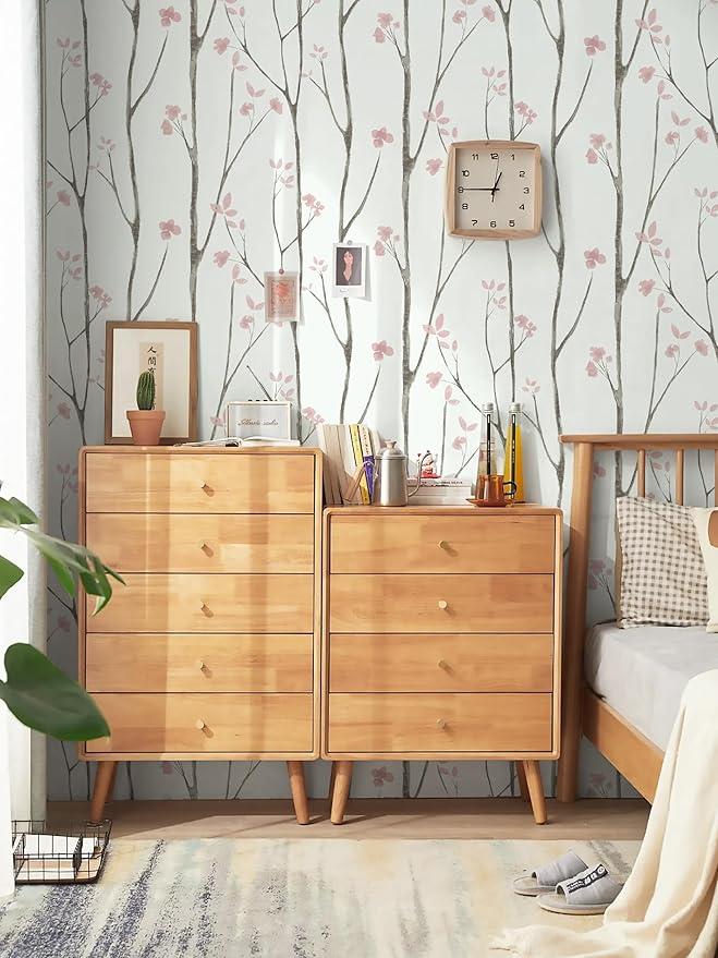 Timeet Floral Wallpaper White and Pink Wall Paper Peel and Stick Modern Contact - Image 2
