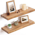 Floating Shelves for Wall Decor, Rustic Solid Elm Wood Live Edge Floating by FLYJOE